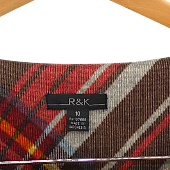 R&K Plaid Bell Sleeve Swing Dress 10 Fall Holiday Cozy Work Casual Retro - Picture 8 of 8